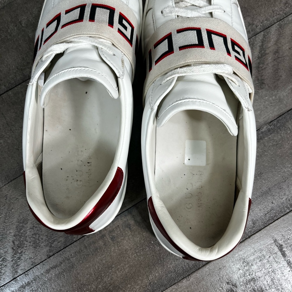 Gucci Ace Striped Ivory Leather Sneakers Sz 10 - Picture 6 of 7